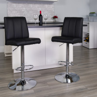 Flash Furniture Contemporary Black Vinyl Adjustable Height Bar Stool with Chrome Base CH-122090-BK-GG